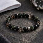 Premium gemstone bracelet for men with black, smoky, and deep green beads