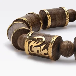 Blessing Agarwood Bracelet with Carved Tube Beads