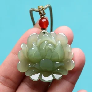 Hetian Jade Lotus Pendant Necklace