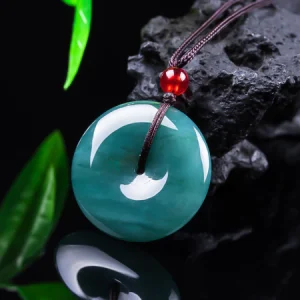 Jadeite Blue Donut Pendant Necklace