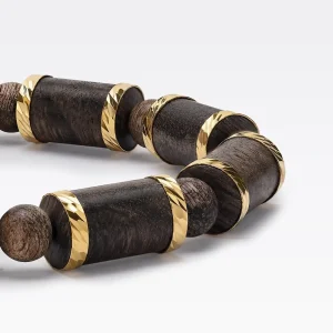 Agarwood Tube Bead Bracelet with Gold Bands